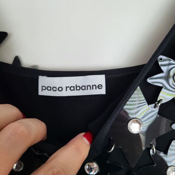 NEW $1920 Paco Rabanne RABANNE Star Embellished Mesh Mini Dresssz 36 Bla… - Picture 15 of 16